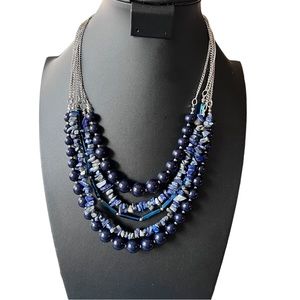BOCAR Blue Bead & Stone Multi-Strand 5 Strand Necklace